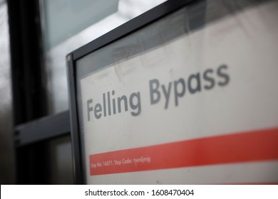 Gateshead/UK - 6th Jan 2020: Felling Bypass Bus Stop Sign