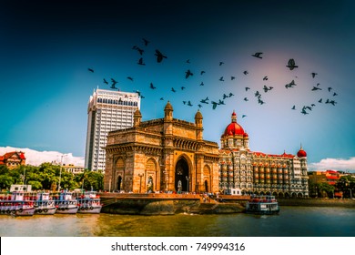 Gateway Of India Mumbai, Beautiful Landscape - Birds flying over, Cityscape - Famous Landmark Buildings