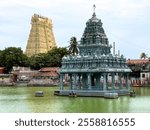 Gateway tower of the Thanumalayan Temple, also called Sthanumalayan Temple, located in Suchindram in the Kanyakumari district of Tamil Nadu, India. 