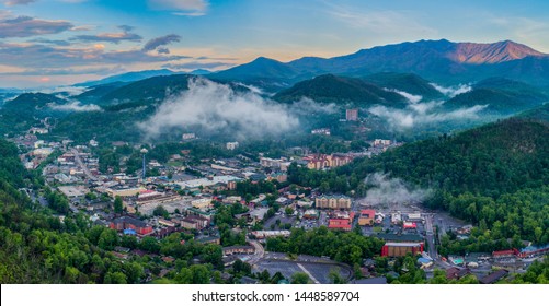 Gatlinburg, Tennessee, USA Downtown Skyline Aerial.