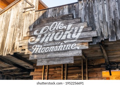 GATLINGBURG, TN, USA - MARCH 28, 2021: The Ole Smoky Distillery is located in downtown Gatlinburg, featuring the original distillery location for the popular moonshine brand.