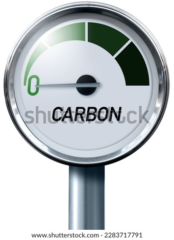 Gauge with inscription CARBON. Arrow points to zero. Concept of Carbon Neutrality