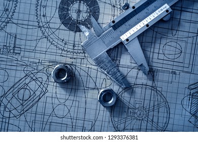 gauge, nuts and technical drawings
