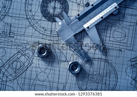 gauge, nuts and technical drawings
