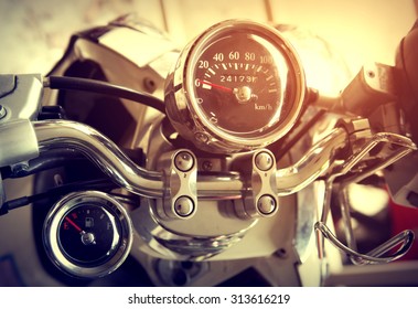 Gauges Of Vintage Classic Motorcycle - Retro Filter Effect