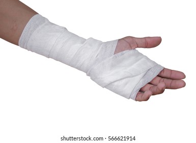 Gauze Bandage  Patient With Hand  Wrap  Injury   Isolated On White Background And Clipping Path