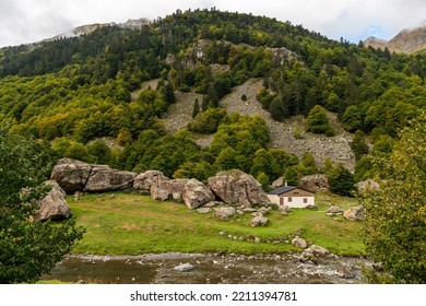 The Gave De Brousset, And Pyrenean Peaks, In The Ossau Valley, In Béarn, France