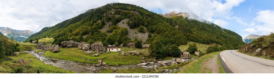 The Gave De Brousset, And Pyrenean Peaks, In The Ossau Valley, In Béarn, France