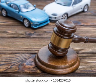 Gavel Of The Judge. You Have Two Cars. Auto Insurance. Damage To Property. Police, Road Traffic Accident