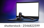 Gavel of Justice on laptop. Judge 