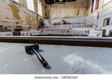 Gavel Lying On The Judge's Bench Inside The Derelict Crumlin Road Courthouse, Belfast