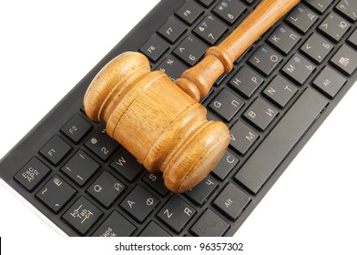 Gavel On Computer Keyboard Close Up