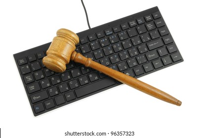 Gavel On Computer Keyboard Close Up