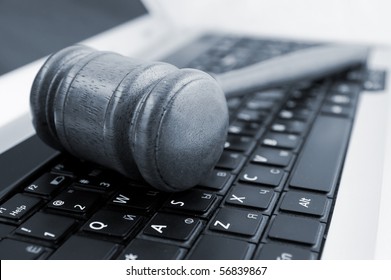 Gavel On A Laptop Computer Close Up