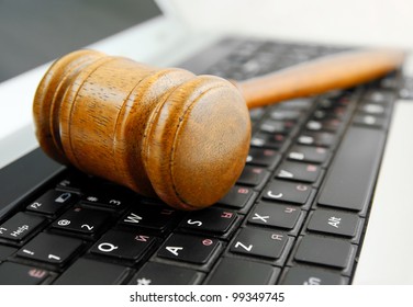 Gavel On A Laptop Computer Close Up