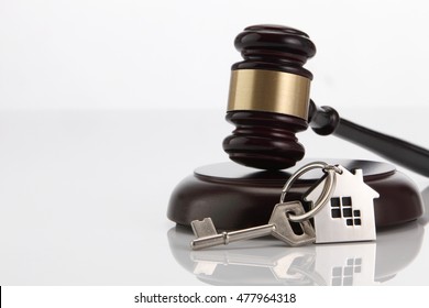 Gavel wooden and house for home buying or selling of bidding or lawyer of home real estate and building concept.