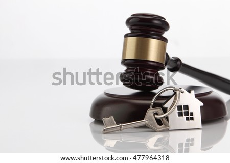 Gavel wooden and house for home buying or selling of bidding or lawyer of home real estate and building concept.

