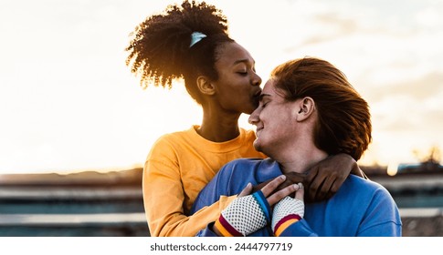 Gay couple having a romantic moment outdoor - Lgbt and love relationship concept - Powered by Shutterstock