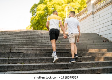 Gay Couple Holding Their Hands And Walking.