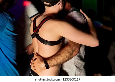 Gay Couple Kissing And Hug At Party Club Nighout