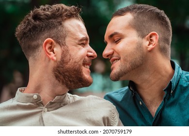 Gay Couple Looking At Each Other On The Park	
