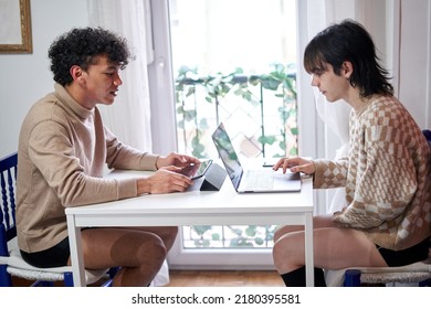 Gay Couple Couple Looking At Laptop