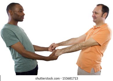 Gay Couple. Older Russian Man With Younger Black Male.