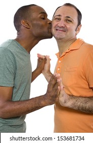 Gay Couple. Older Russian Man With Younger Black Male.