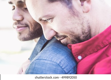 Gay Couple Portrait. Two Boys Sharing Lovely Emotions