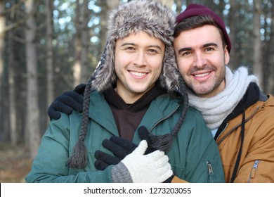 Gay Couple Smiling In The Winter