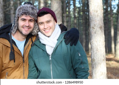 Gay Couple Smiling In The Winter