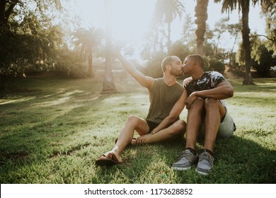 Gay Couple Taking A Selfie In The Summer