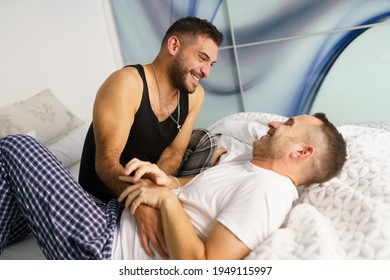 Gay Couple Tickling Each Other In Bed