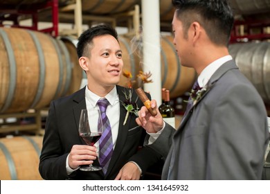 Gay Couple At A Winery On Their Wedding Day