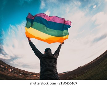 gay flag against blue sky lgbt and pride
