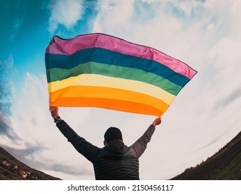 gay flag against blue sky lgbt and pride
