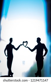 Gay LGBT Wedding Couple Grooms Holding Hands With Love Heart Shape Dancing Happy Cake Topper.