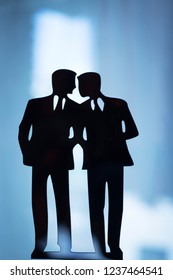 Gay LGBT Wedding Couple Grooms Wearing Matching Evening Suits Dinner Jackets Silhouette Cake Topper.