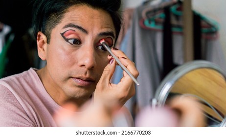 Gay Person Applying Makeup, Lifestyle.