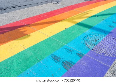 Gay Pride Flag Crosswalk In Montreal Gay Village