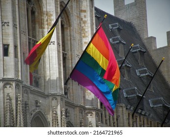 Gay Pride Flag Flying From Brussels Building