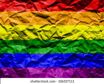 Gay Pride Flag Painted On Crumpled Paper