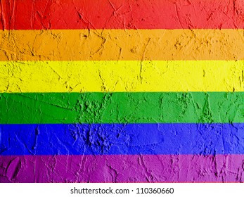 Gay Pride Flag Painted On Wall