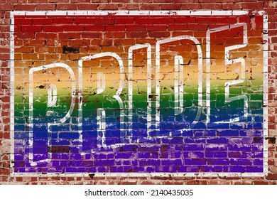 a gay pride peeling paint red brick rainbow sign hand painted mural celebration month proud symbol