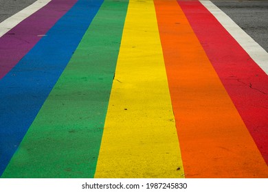 Gay Pride Rainbow Colors Serve As Crosswalk In Midtown Atlanta