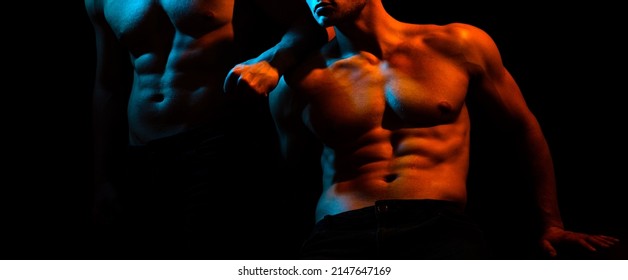 Gays muscular body. Sexy men. Seductive face of a sexy man. Naked strong body, nude male. Muscular sexy guy with naked torso. Strong mans, bodybuilder, muscular men, male torso.