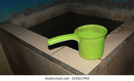 Gayung or Plastic Water Ladle Long Handle Bathroom Pail, tool for taking bath, to get water, water scoop.
