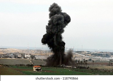 GAZA STRIP - DEC 27 2008:Artillery Explosion Destroying A House In Gaza Strip During Cast Lead Operation. It Was A Three-week Armed Conflict In The Gaza Strip During The Winter Of 2008-2009.