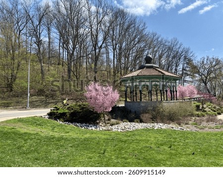 Gazebo with blooming cherry trees in a spring at Eden Park, Cincinnati