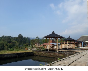 Gazebo Made From Bamboo With Cool Mountain Background